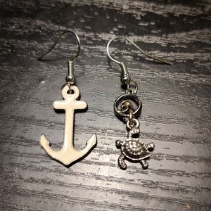 NEW Anchor Sailor Turtle Charm Dangle Drop Earrings Beach Sea Nautical Mismatch